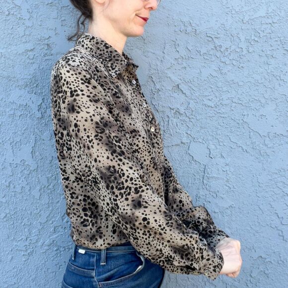 90s Silk Blouse Animal Print Womens large Chic office top - Picture 6 of 10